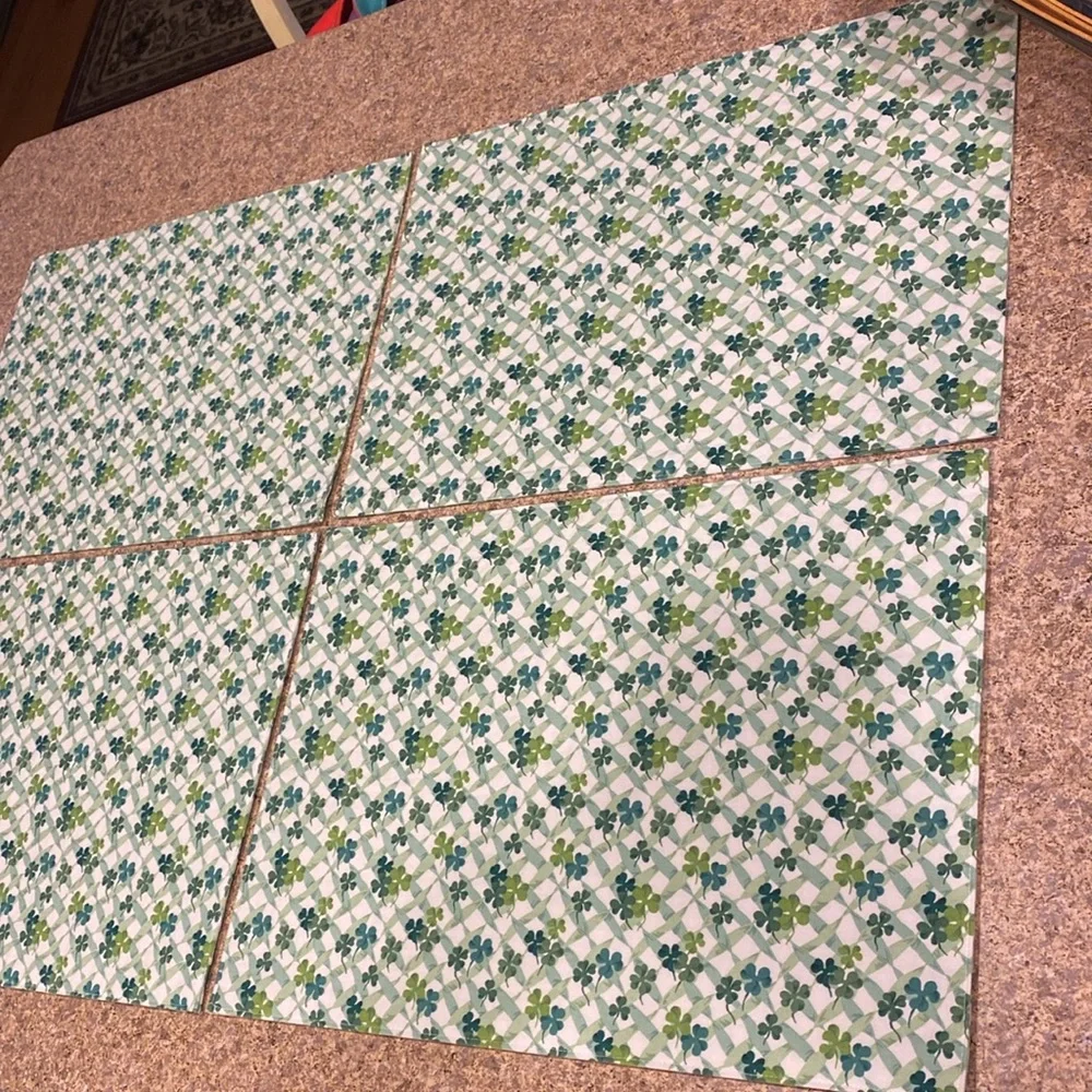 Longaberger 4 Fabric Shamrock Placemats Used Lots of Luck